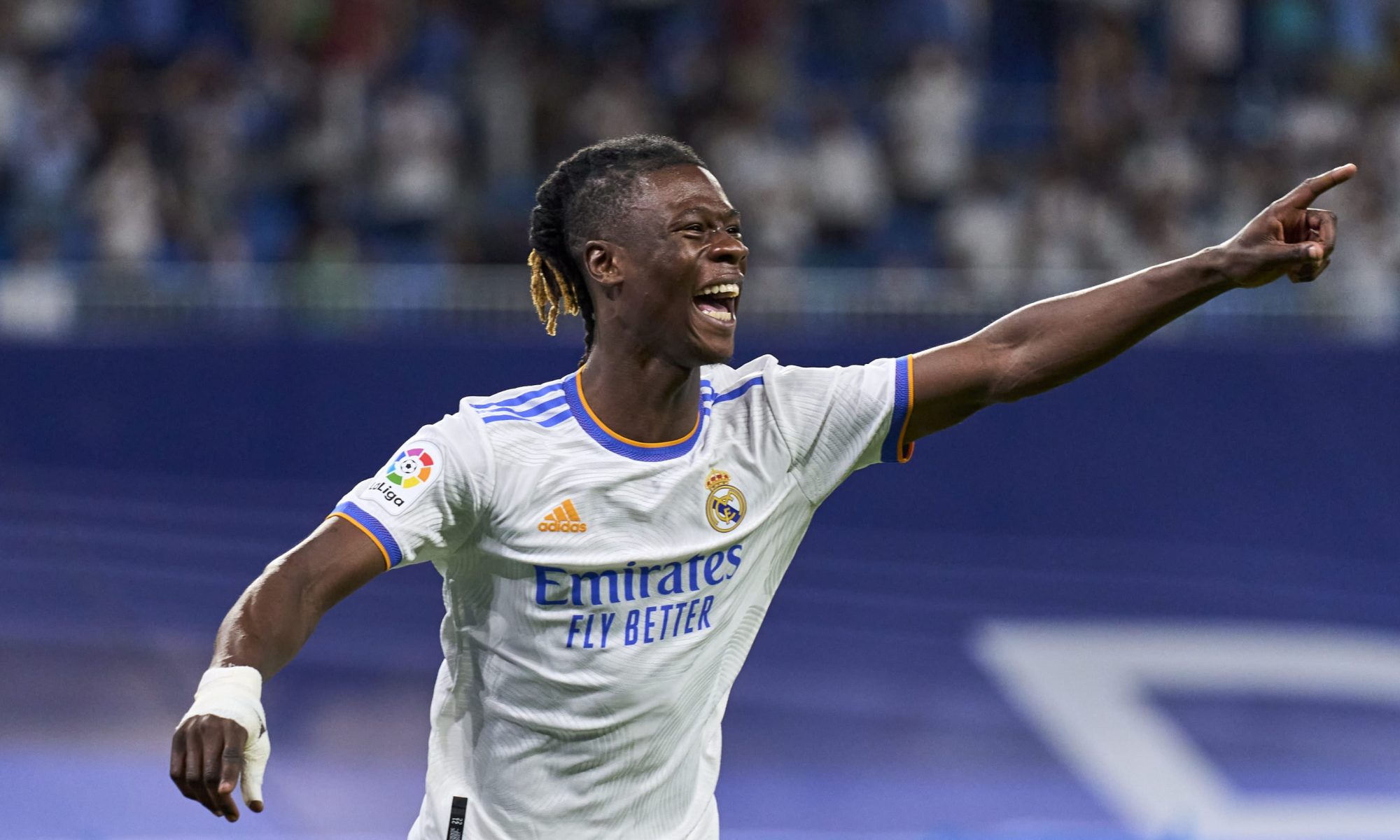 Eduardo Camavinga bucurându-se după primul gol la Real Madrid. Sursă foto: goal.com
