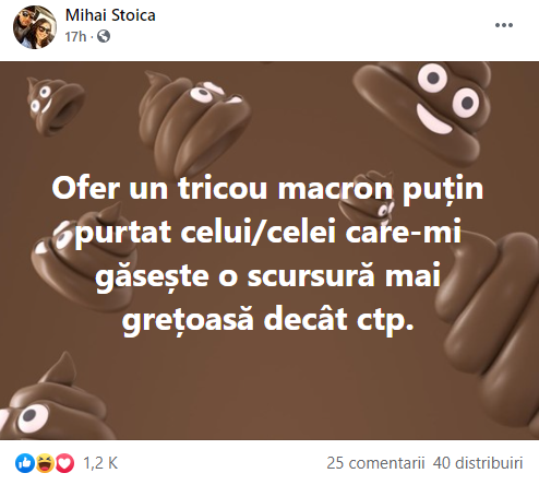 Mesajul postat de Mihai Stoica. Sursă foto: Facebook